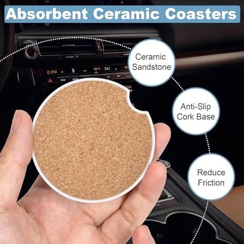 Ceramic Car Cup Holder Coasters Set of 2 - Purple Flower Design