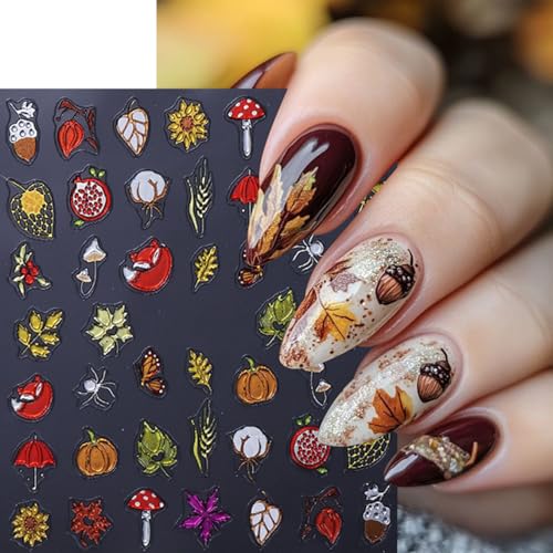 Fall Nail Art Stickers 2 Sheets Thanksgiving Pumpkin Maple Leaf Decals