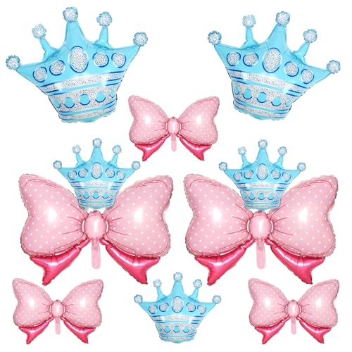 Saxuxu Crown and Bow Foil Balloon Kit for Parties and Baby Showers 10pcs