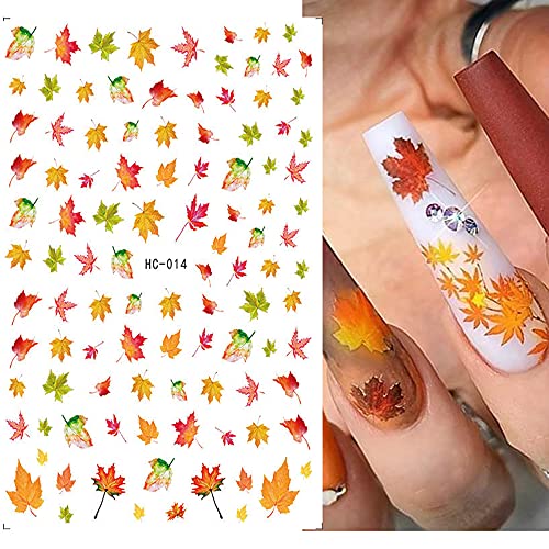 Fall Nail Stickers 3D Self-Adhesive Autumn Maple Leaf Decals 8 Sheets