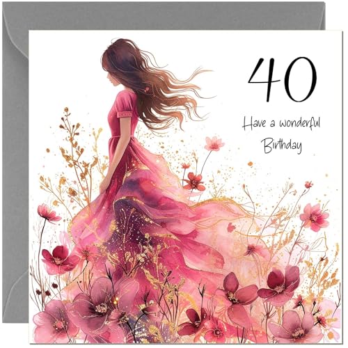 Elegant 40th Birthday Card for Women - Floral Design, Eco-Friendly