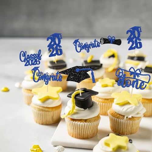 24 Pack Graduation Cupcake Toppers - Class of 2026 Glitter Decor