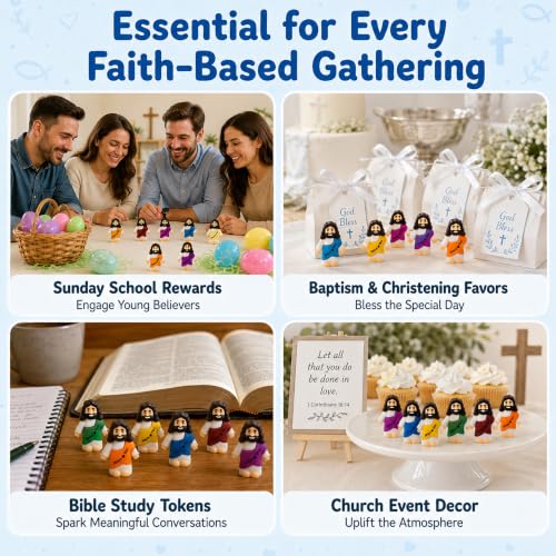 Mini Jesus Figurines Set - 60 Religious Pocket Figures for Easter, Baptism & Church Gifts