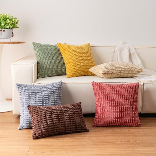 Aegero Pack of 2 Cream White Corduroy 16x16 Inch Decorative Throw Pillow Covers
