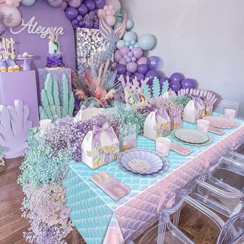 4 Pcs Mermaid Party Tablecloths, Disposable Under The Sea Table Covers