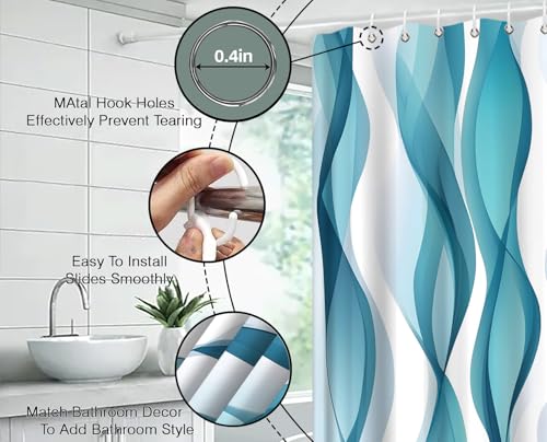 Modern Geometric Shower Curtain, Teal Turquoise Abstract Stripes 70x70