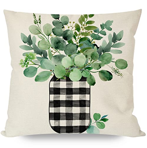 PANDICORN 20x20 Buffalo Plaid Eucalyptus Pillow Covers Set of 4