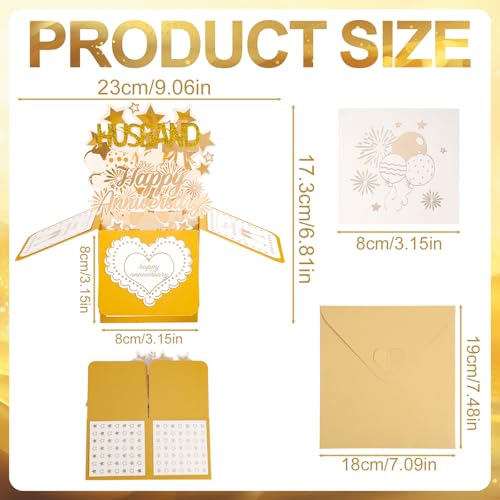 Pop Up Anniversary Card for Husband - 3D Gold Fireworks Design