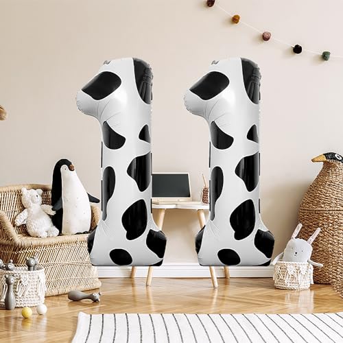 40 Inch Black and White Cow Number 11 Foil Balloons for Parties