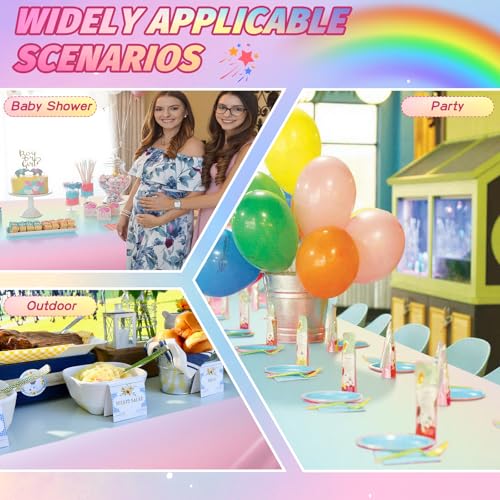 3 Pcs Rainbow Pastel Tablecloths - Disposable Plastic Covers for Parties