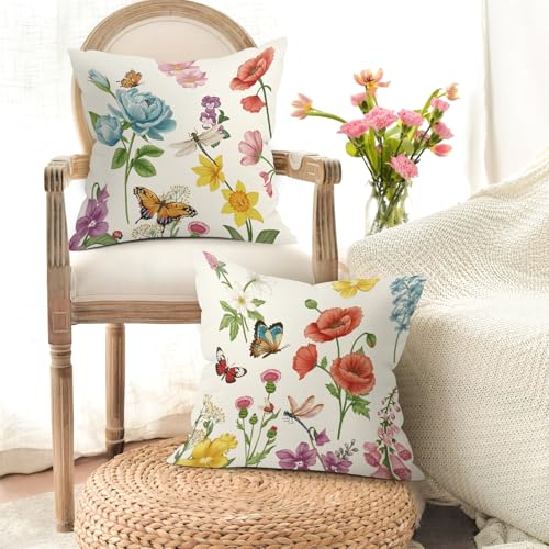 Joymaison Floral Butterfly Throw Pillow Covers 18x18, Set of 4