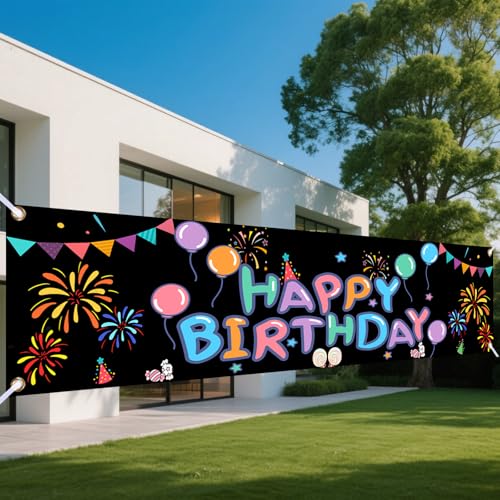 Nuxovilar Happy Birthday Banner Fireworks 18x79 Inches Polyester