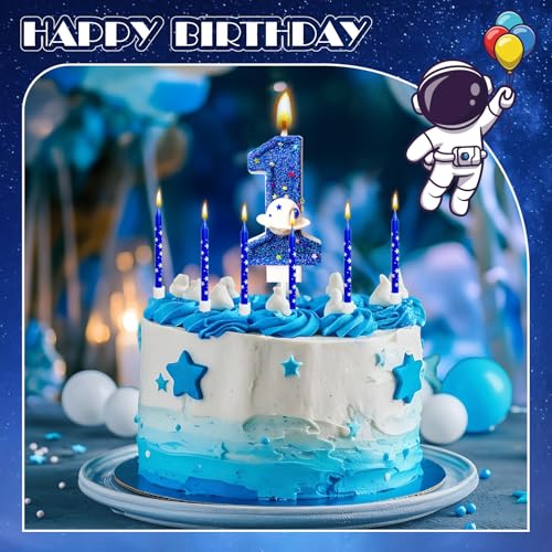 Astronaut Space Birthday Candle Set - 11 Pcs with Number & Spaceship
