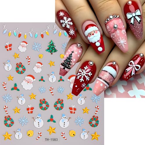 8-Pack 5D Embossed Christmas Nail Art Stickers Holiday Decals