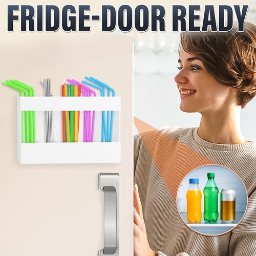 VIKROM Peel and Stick Straw Holder for Cabinet Door, 9.5 Inch White
