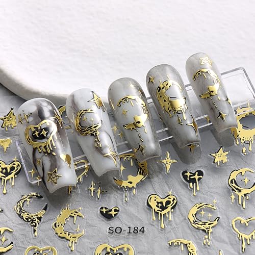 Gold & Silver Heart Moon Star Nail Stickers 3D Self-Adhesive Decals