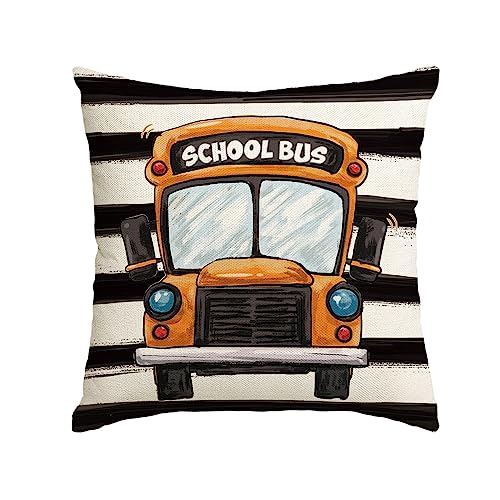 AVOIN Colorlife Back to School Bus Throw Pillow Cover, 18x18 Inch
