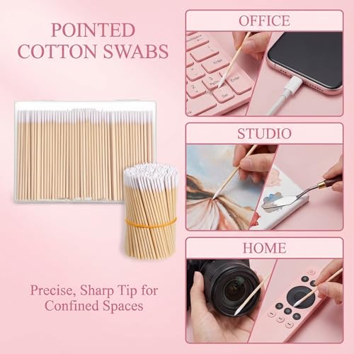 Hadnves 400 Pcs Precision Pointed Cotton Swabs with Wooden Sticks