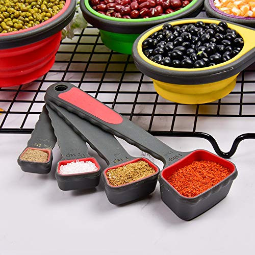 Collapsible Silicone Measuring Cups & Spoons Set - 8 Pieces, Pink & Orange