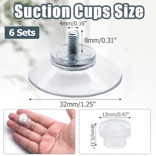 Biaungdo 6 Pack 32mm Suction Cups with Screws - Reusable Clear PVC Holders