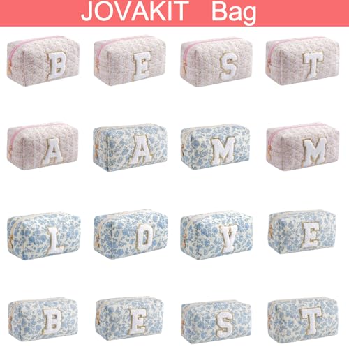 JOVAKIT Pink Floral Letter Makeup Bag Coquette Travel Pouch