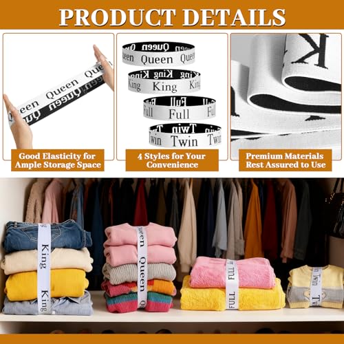 20 Pack Bed Sheet Organizer Bands - Elastic Size Labels for Storage