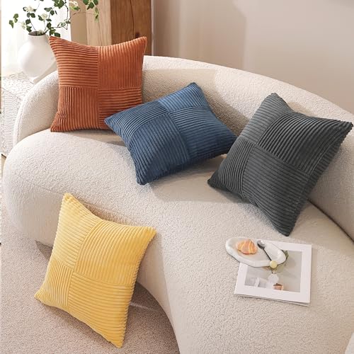 TAOSON Grey Velvet Throw Pillow Covers, 18x18 Inch Square Cushion Cases, Set of 2