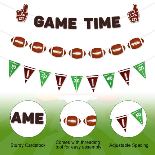 Football Party Decorations - 3 Pcs Banner Garland Set for Game Day