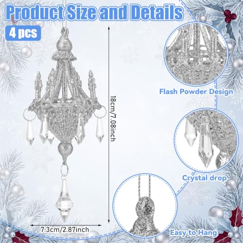 Sliver Crystal Chandelier Ornaments Set - Christmas Tree Decorations, 4 Pieces