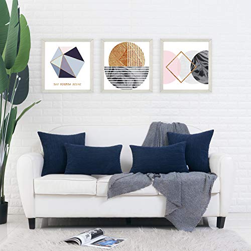 HWY 50 Navy Blue Corduroy Throw Pillow Covers 20x20 Set of 2 - Modern Home Decor