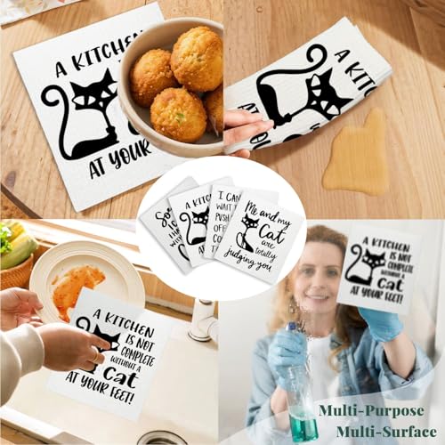 Motivation Cat Swedish Dishcloths - Reusable Kitchen Towels, 4 Pack