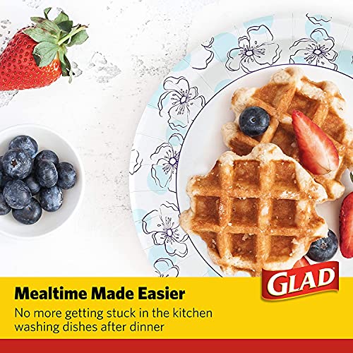 Glad 10-Inch Heavy Duty Paper Plates, Blue Flower Design, 600 Count (12-Pack)