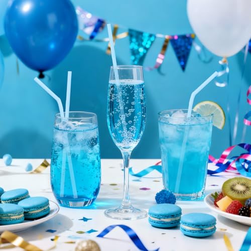 100 Pcs Blue Disposable Flexible Plastic Drinking Straws - 8.26 Inch