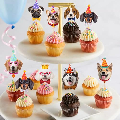24 PCS Dog Cupcake Toppers - Cute Puppy Birthday Cake Decorations