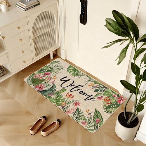 Summer Tropical Banana & Monstera Leaves Doormat 17x29 Inch Non-Slip Entry Rug