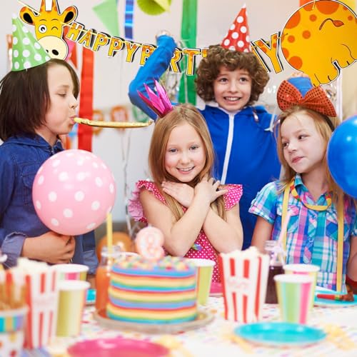 Giraffe Happy Birthday Banner - Jungle Safari Themed Party Bunting