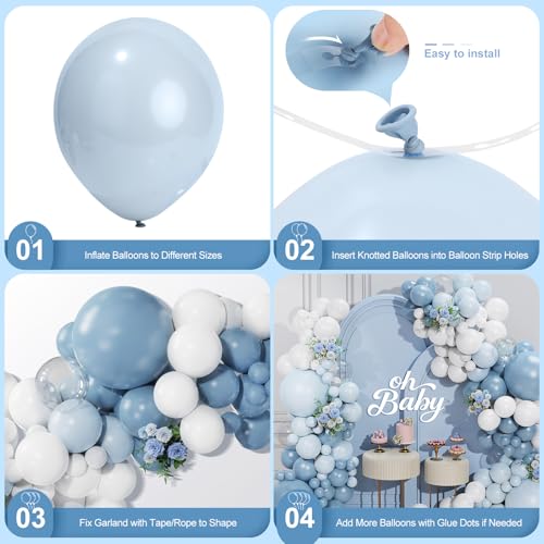 Dusty Blue Balloon Arch Kit - 156 Pcs Baby Shower & Party Decor