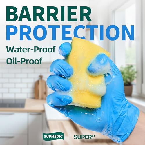 Supmedic Vinyl Disposable Exam Gloves, 100 Large Blue - Powder-Free & Latex-Free