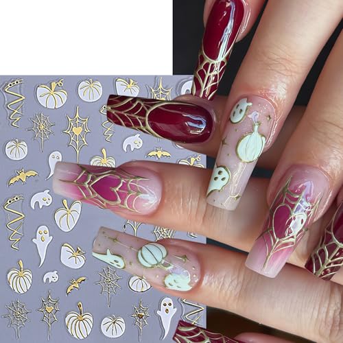 5 Sheets Halloween Pumpkin Ghost Nail Stickers 3D Self-Adhesive Decals