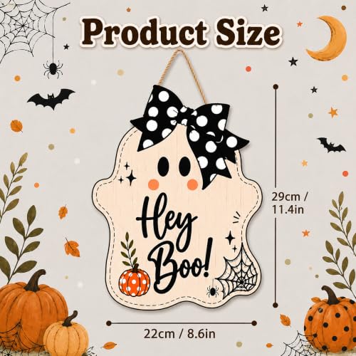 Hey Boo Ghost Door Sign - Cute Wooden Halloween Decoration