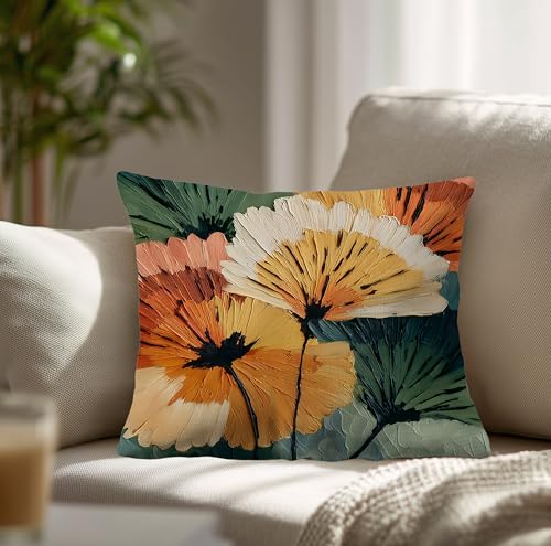 Boho Floral Throw Pillow Cover 18x18 Inch, Abstract Design - Variation 8