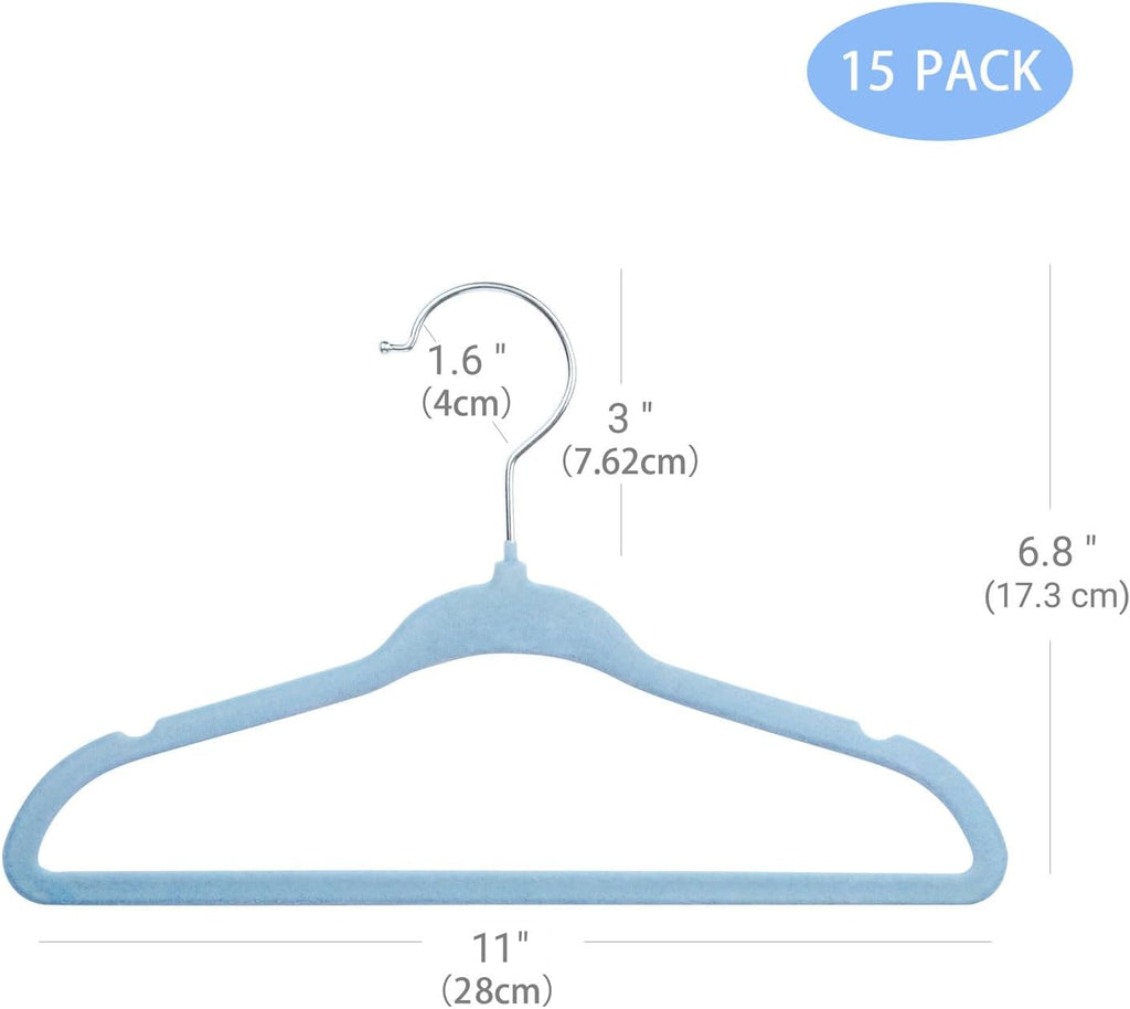 ManGotree Kids Velvet Clothes Hangers - Space-Saving Non-Slip Design | 15-Pack in Blue