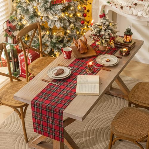 Red Green Plaid Christmas Table Runner 72 Inch for Holiday Decor