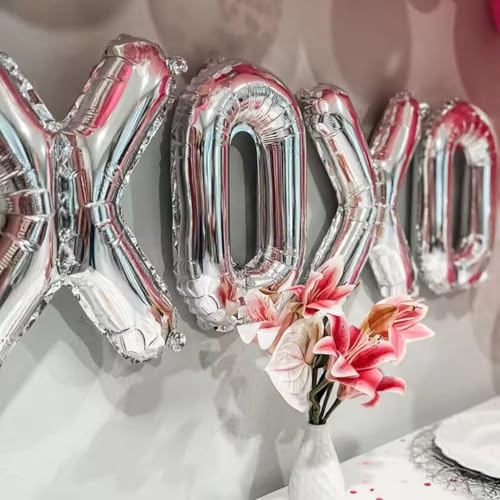 16 Inch Silver XOXO Mylar Balloons for Valentine's Day Decor
