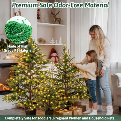 Pine Leaves Artificial Christmas Tree Set of 3 - 2ft, 3ft, 4ft Twinkle LED Holiday Decor