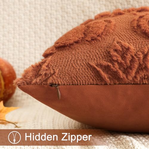 OTOSTAR Rust Pumpkin Maple Leaves Pillow Cover 14x14 Inch