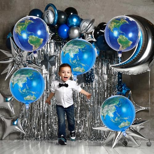 6 Pcs Globe Foil Balloons - 22 Inch Earth Map Party Decor
