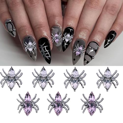 3D Spider Nail Charms White Alloy Rhinestones 20Pcs Halloween Nail Art