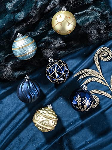 Blue and Gold Christmas Ornaments Set - Shatterproof Holiday Tree Decorations, 2-Pack