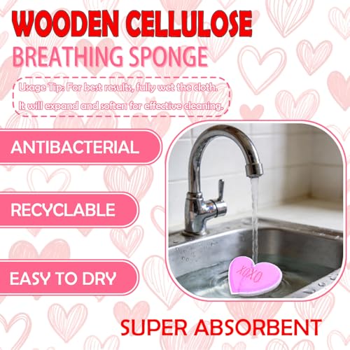 Valentine's Heart-Shaped Kitchen Sponges - Non-Scratch Dishwashing Scrub Set, 12 Pack